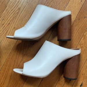 White mules with wooden clog in size 7